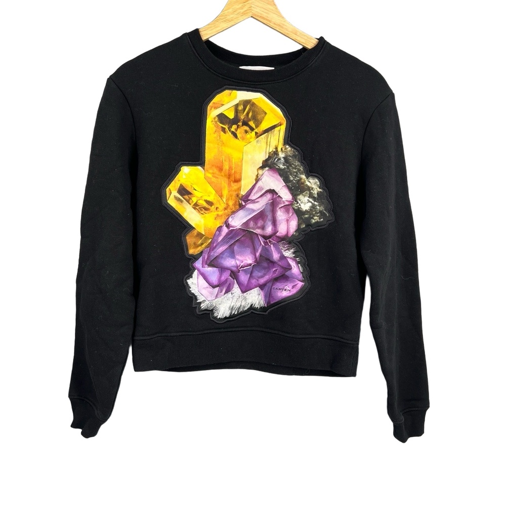 Carven Sweatshirt Black Crystals Satin Applique Satin Extra Small